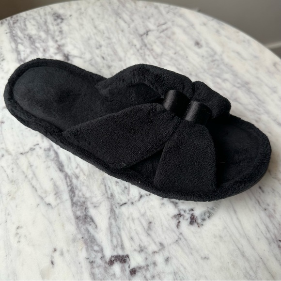 New isotoner Womens Microterry Bow Slide Slippers Black XL 9.5-10 - Picture 6 of 7